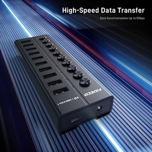 FIDECOマルチポートUSB3.2gen1電源アダプター10ポートUSB充電器データハブアルミニウムUSB5gbpsハブ (個別スイッチ付き) - Product Image 2