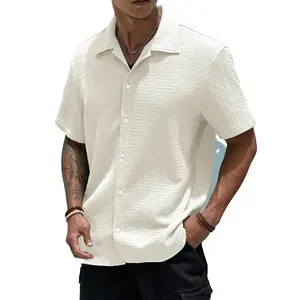 2024 Summer Fashion Hot Selling Casual Polo Collar Solid Men's Top Loose Fit Men's Solid Color Button Up Shirt