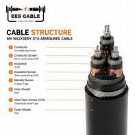 8.7/15kV 17.5kV NA2XSEBY MV 3 noyaux 25sqmm à 300sqmm câble d'alimentation YJLV22 AL XLPE PVC avec STA blindé IEC 60502-2 EESCABLE
