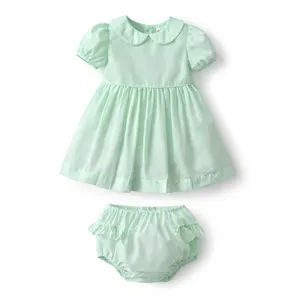 Детская испанская Изысканная одежда для девочек зеленое платье из хлопчатобумажной ткани, с воротником в стиле «Питер Пэн» Для малышей из органзы с вышивкой платья белого цвета, одежда для дня рождения