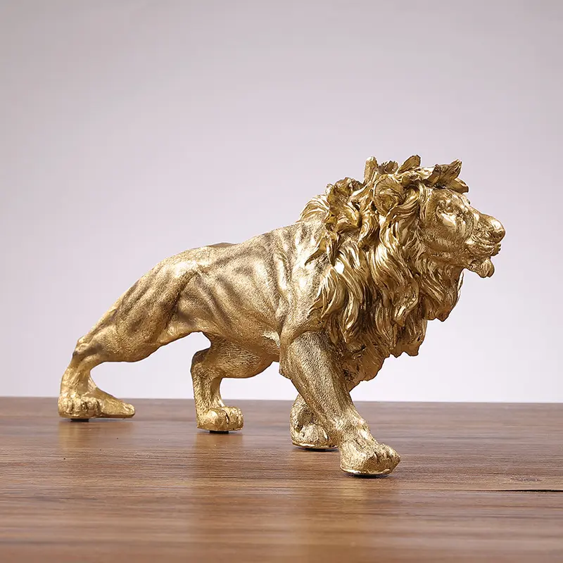 Resin Lion Statue Crown Lion Sculpture Decoration Abstract Animal Figurine Room Desk Home Decoration Golden Lion King Figurines