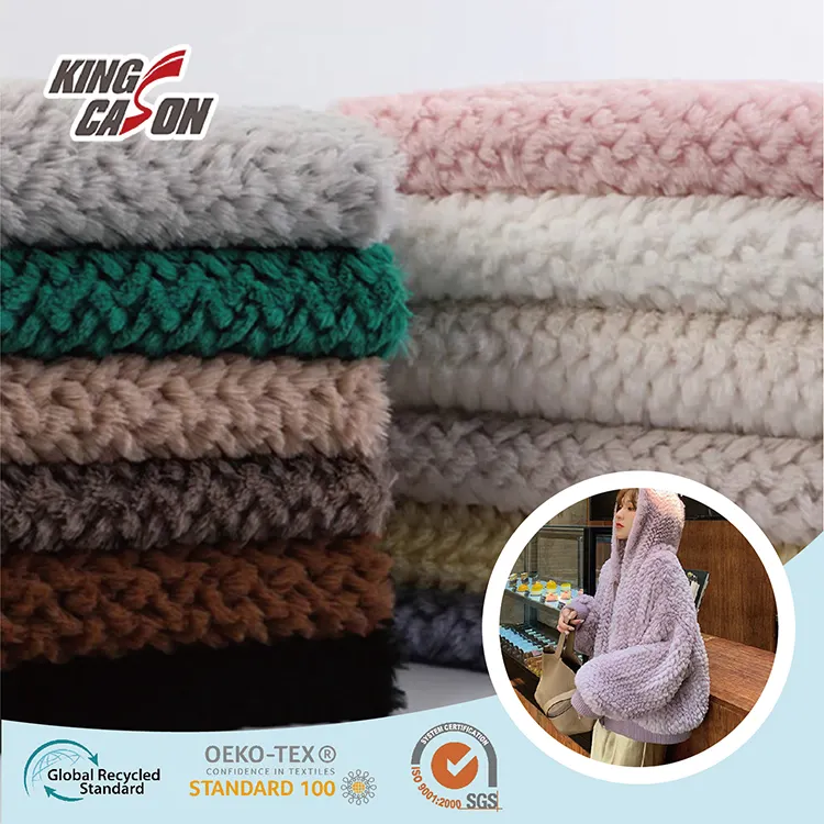 Kingcason China Factory Jacquard Colorido Conejo Faux Fur Fleece Fabric Grid Solid Warmful Fuzzy Fluffy para manta de juguete Ropa