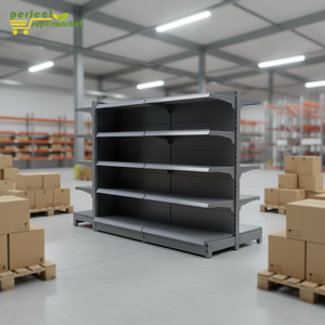 Rak Supermarket Logam Kokoh 1 Lapis Dua Sisi, Rak <span class=keywords><strong>Display</strong></span> Roti, Lapisan Epoxy Powder Coating, Efisien untuk Toko - Product Image 1