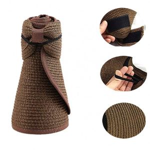 <b>Women</b> Large Floppy Visor <b>Hat</b> Foldable Boho Wide Brim <b>Straw</b> <b>Hat</b> Summer Beach Bowknot Sunscreen Caps Roll up Empty Top - Product Image 4