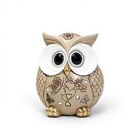 Figurine d'hibou en résine, motif animal de dessin animé aux grands yeux, peinte à l'aérographe, avec décalcomanies exquises, écologique, pour extérieur/intérieur, maison et jardin