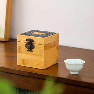 Caja de Almacenamiento de Bambú Cuadrada con Cerradura para Té, Regalos, Manualidades - Product Image 1