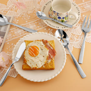 Couverts en acier inoxydable forgés à la main argent mat martelé cuillère de service fourchette couteau - Product Image 5