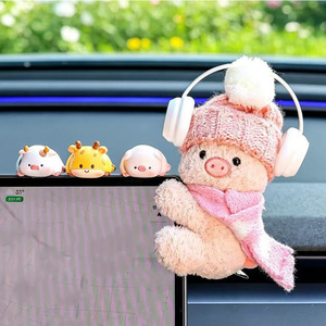 Cartoon Animal Car Dashboard Ornament Plush Bear With Hat And Scarf For Interior Decoration Gift For Girls - Product Image 2
