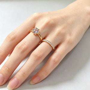 KC Gold Plated Double Layer Cubic Zirconia <b>Rings</b> Shiny CZ Inlaid Thin Band <b>Couple</b> Promise Finger <b>Rings</b> - Product Image 2