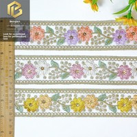LEIXUSI 4,5 cm Dentelle à sequins brodée en maille florale de style ethnique pour vêtements d'enfants, poignets et accessoires de vêtements victoriens