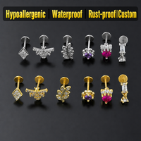 ZUOLA Vente en gros de anneaux de lèvre en titane G23 sans nickel, plaqués or 18 carats, zircon 5A, bijoux de piercing corporel