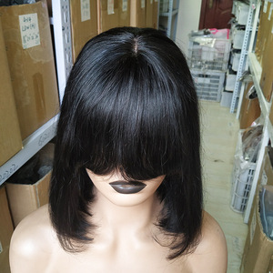 Peluca de Cabello Humano Remy 100% Liso de 12 Pulgadas con Flequillo y Cierre de Encaje 2x1 para Mujeres Negras, Sin Pegamento, Precio Económico - Product Image 3