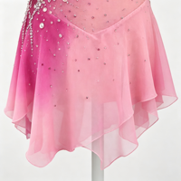 Robe de patinage artistique à manches longues dégradé rose magenta, ornée de strass faits à la main et de volants en maille, pour filles et adultes