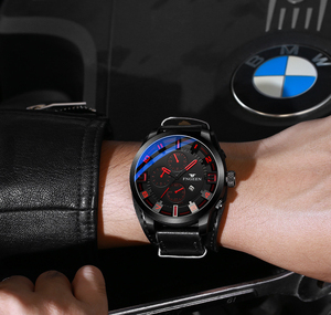 Montre à grand cadran pour hommes, bracelet en cuir, tendance, pour étudiants, à la mode, décontractée, étanche - Product Image 6
