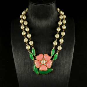 Chaîne classique vintage, collier à double rang <span class=keywords><strong>de</strong></span> feuilles vertes et fleurs, ensembles d'accessoires collier et boucles d'oreilles - Product Image 1