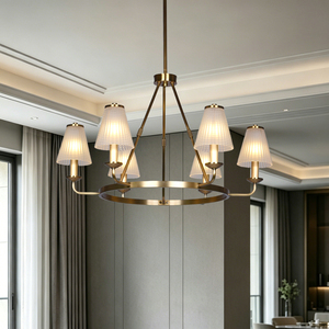 Modern Luxury 6-<b>Light</b> Gold Stainless Steel Chandelier with Ribbed Glass Shades Elegant Pendant <b>Light</b> for Indoor Lighting Fixture - Product Image 2