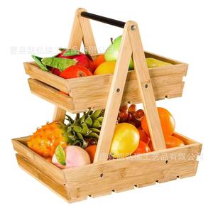Cesta de madera para frutas, verduras y pan, organizador de doble capa, estante de almacenamiento de madera para frutas, aperitivos y artículos diversos - Product Image 1