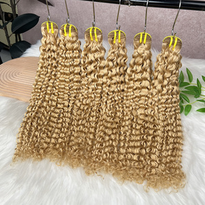 Vente en gros # 27 Bundles de Cheveux Humains Bouclés Profonds Blond Miel, Cheveux Indiens Vierges Bruts, Extensions de Cheveux en Tissage - Product Image 1