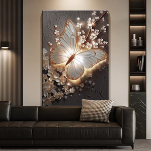 Arte Murale Moderna con Farfalle <span class=keywords><strong>Bianche</strong></span> e Fiori <span class=keywords><strong>per</strong></span> Soggiorno, Decorazione d'Ingresso, Dipinto Decorativo Stampato - Product Image 4