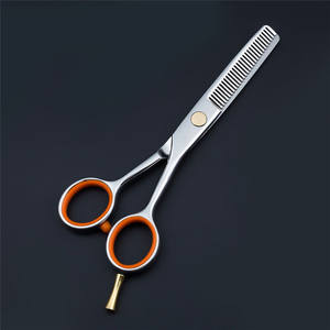 Tijeras para Adelgazar el Cabello con Personalización, 62 mm, Acero Inoxidable, para Diestros, Anillo de Dedo Naranja, Uso Profesional - Product Image 2
