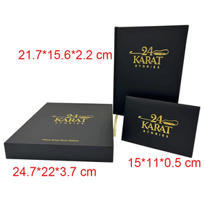 Diario de papelería A5 personalizado al por mayor con juego de bolígrafos Logotipo de lámina dorada embalaje de regalo de cartón caja rígida de papel Negro Cuaderno de diario - Product Image 6