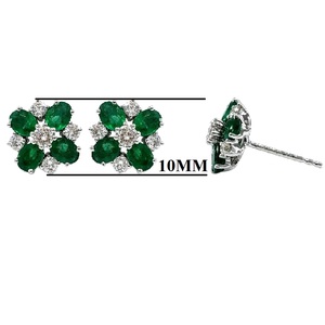 Boucles d'oreilles en or blanc 18 carats avec émeraude en diamant naturel pour femmes - Cadeau de fiançailles, de mariage, d'anniversaire et de fête - Product Image 2