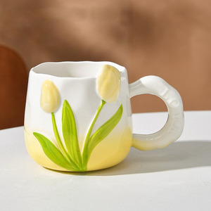 Креативная трехмерная рельефная керамическая чашка-тюльпан, персонализированная Изысканная чашка для послеобеденного чая, подарок для домашнего офиса, чашка для питья - Product Image 5