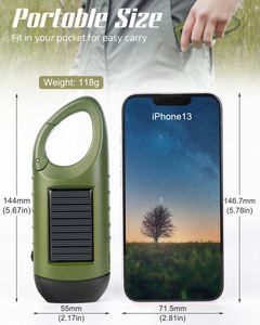 Hand Crank Solar Dynamo Flashlight <b>Rechargeable</b> Output Emergency <b>LED</b> Mini Keychain Snap Clip Backpack Flashlight Outdoor Camping - Product Image 4