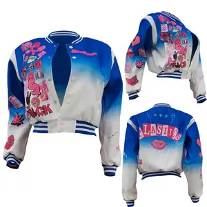 Spring fall New Arrivals Baseball Coat Women'S Fashion Printed Varsity Jacket Pocket Street Gradient Jacket For Women