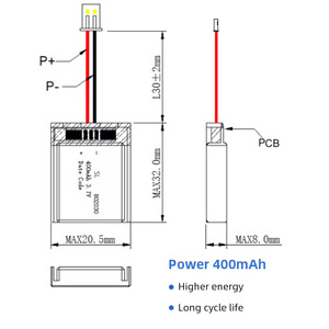 도매 리튬 폴리머 배터리 403040 3.7V <span class=keywords><strong>400</strong></span> <span class=keywords><strong>Mah</strong></span> 충전식 리튬 이온 배터리 스마트 워치 - Product Image 5