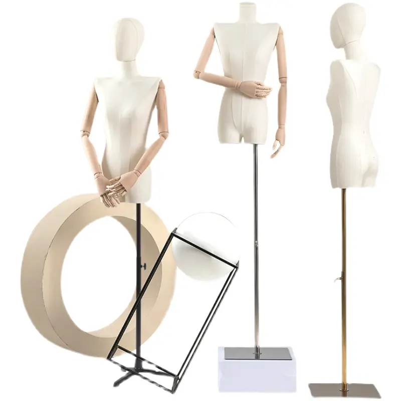 Venster Winkel Display Kleding Kleur Fluwelen Real Realistische Mannequin Stand Lady Half Lichaam Vrouwelijke Mannequin Met Arm