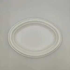 Environmentally Friendly Degradable Bagasse Material Disposable Oval And Round Plates For Parties