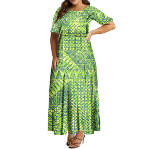 Pacific Island Wear Samoan Girls Puletasi <span class=keywords><strong>Elei</strong></span> Maxi vestido personalizado Tribal Tattoo Tapa estampado a pedido vestido de mujer al por mayor - Product Image 5