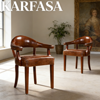 Fauteuil en bois ciré blanc en cuir de vache naturel de luxe antique, fauteuil de salle à manger spécial, meubles de salon