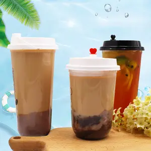 लैंग यूं थोक लोगो मुद्रित 32oz मुलायम पालतू boba कप के साथ डिस्पोजेबल प्लास्टिक boba कप पुन: प्रयोज्य boba चाय कप lids और तिनके