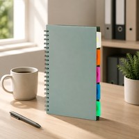 Carnet à spirale en polypropylène (PP) 5 sujets, ligné universitaire, avec intercalaires, onglets de poche, étiquettes, règle de 11 pouces, 200 pages, journal d'écriture pour la maison