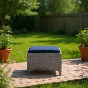 Gray PE Rattan <b>Garden</b> <b>Stool</b> With Foam Cushion Outdoor Furniture Contemporary Design Tapered Legs Standard Size - Product Image 2