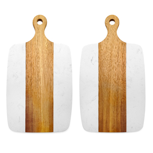 Planche à découper en bois d'acacia et marbre avec plateau de service, planche à découper réversible en pierre, surface en marbre non poreux - Product Image 2