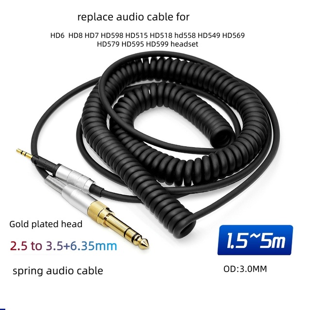 Replacement Audio Headphone Cable for HD6 HD8 HD7 HD598 Over-Ear Spring Design 1.5m PVC Oxygen-Free Copper Conductor