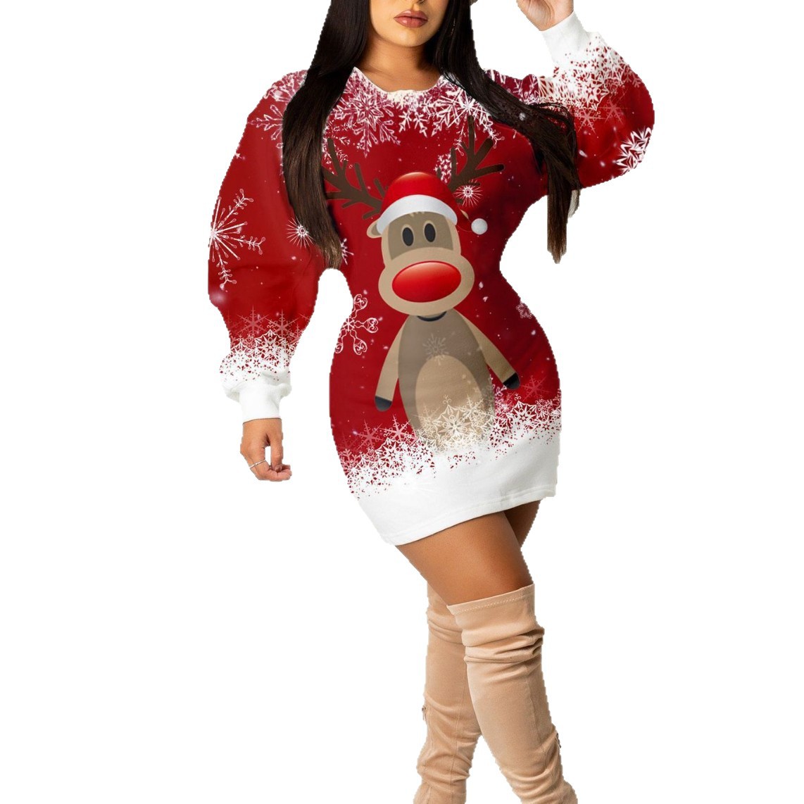 CN2812 Women's Sweet Style Long Sleeved Christmas Dress with Reindeer Wrap  Skirt for Autumn Natural Waistline| Alibaba.com