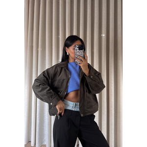 Veste en daim kaki pour femme avec grandes poches - Product Image 1