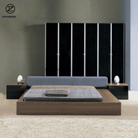 Lit au sol en noyer noir, style nordique japonais, tatami, du sol au plafond, moderne et simple, tout en bois massif, avec rangement, luxe léger