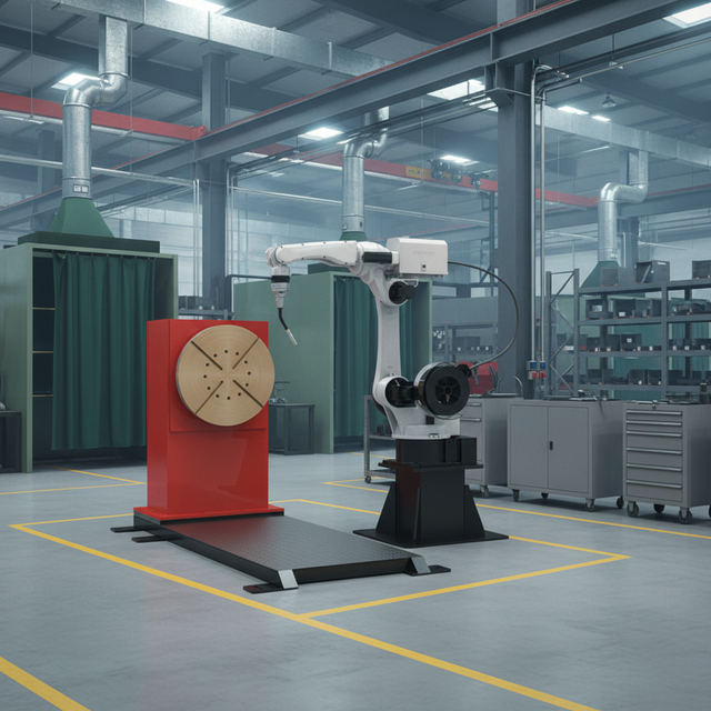 The Automated Welding Robot Workstation Uses MIG Automated Welding Technology to Weld Flanges.