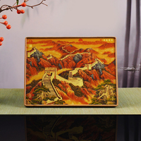 Décoration de bureau en laiton Art Déco, motif Paysage de la Grande Muraille célèbre, avec cadre en bois massif et support en acier inoxydable, sans verre, modèle souvenir à image claire