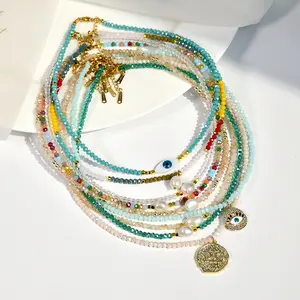 Schlussverkauf Luxus-Süßwasserperlen bunte Kristall-Edelstahlkette Anhänger Perlen-Halsband für Damen Schmuck-Accessoires