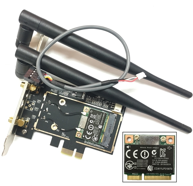 For Atheros AR5B22 WB222 AR9462 BT 4.0 Wifi 300Mbps Desktop Model Network Card Mini PCIe 1X Adapter with 6DB Antennas
