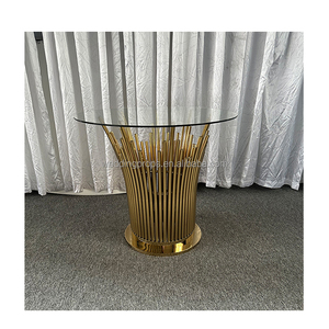 Nuovo <span class=keywords><strong>design</strong></span> di lusso <span class=keywords><strong>rotondo</strong></span> piano in <span class=keywords><strong>vetro</strong></span> oro <span class=keywords><strong>tavolo</strong></span> da sposa in acciaio inossidabile per la decorazione della festa - Product Image 2