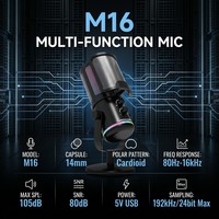Microphone à condensateur de studio M16-35 192kHz, 14mm cardioïde, USB, avec contrôle du rapport de mixage pour YouTube, podcast, audio professionnel