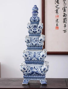 Traditionnel chinois <span class=keywords><strong>Art</strong></span> déco <span class=keywords><strong>porcelaine</strong></span> pagode tulipe Vase vert blanc décor à la maison Vase de table - Product Image 4