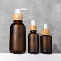 Botol dan set botol kosmetik, botol tetes bambu kaca amber frosted 30ml 50ml 60ml